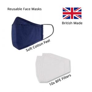 Washable Mask + 10 BFE filters (British Made)